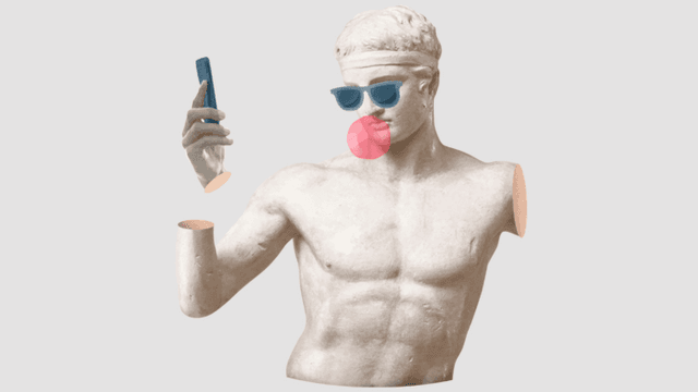 Classic sculture with smartphone